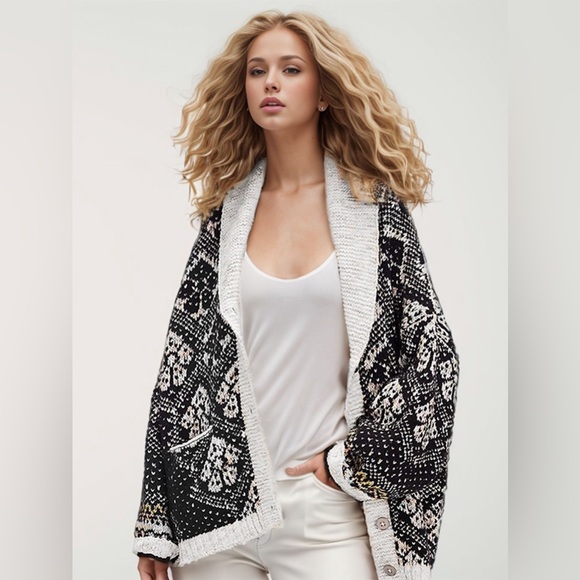 Open Front Long Sleeve Graphic Cardigan - Picture 1 of 4